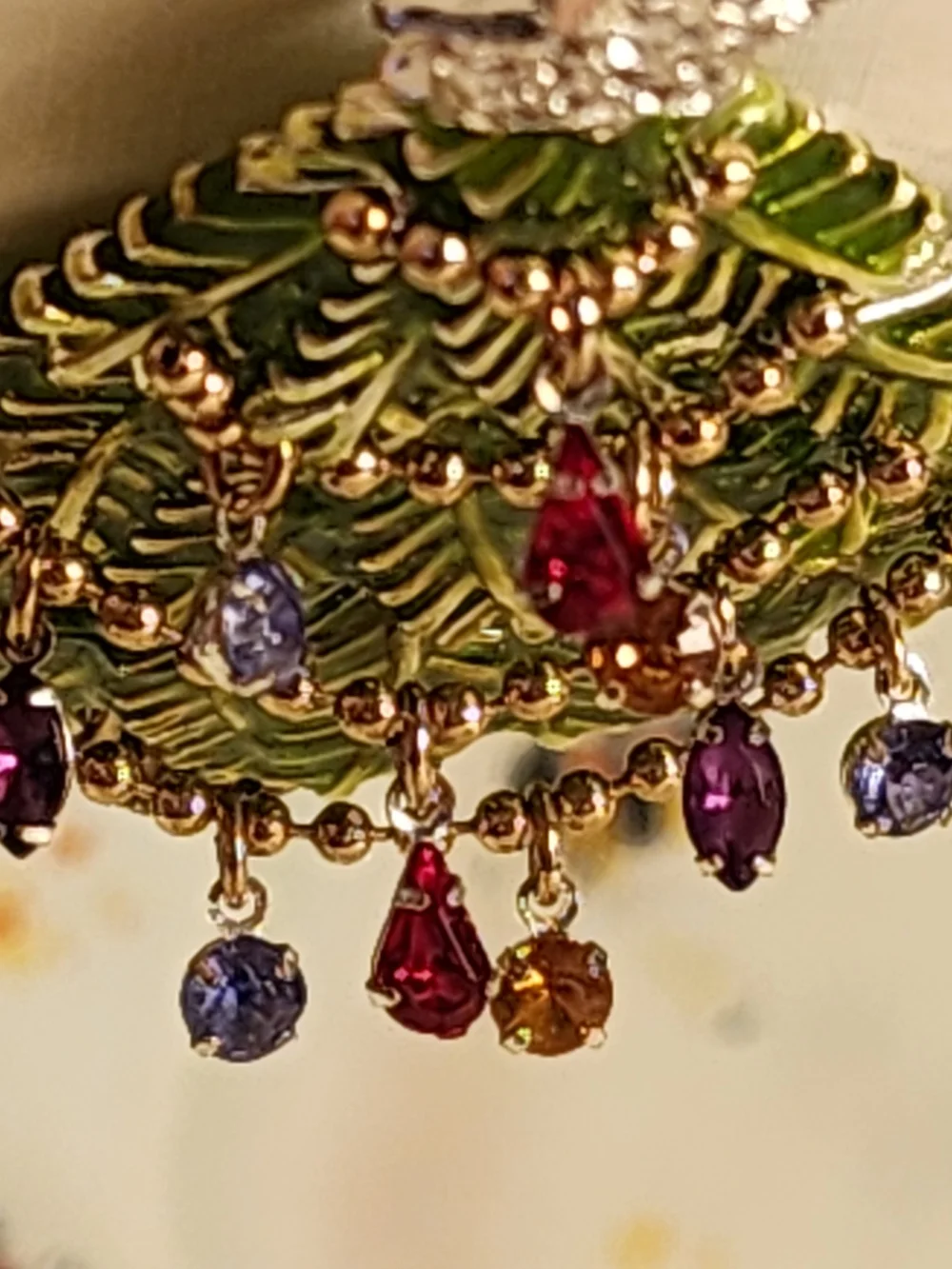 AVON 2008 Green Enamel Christmas Tree Brooch with Multicolor Rhinestones